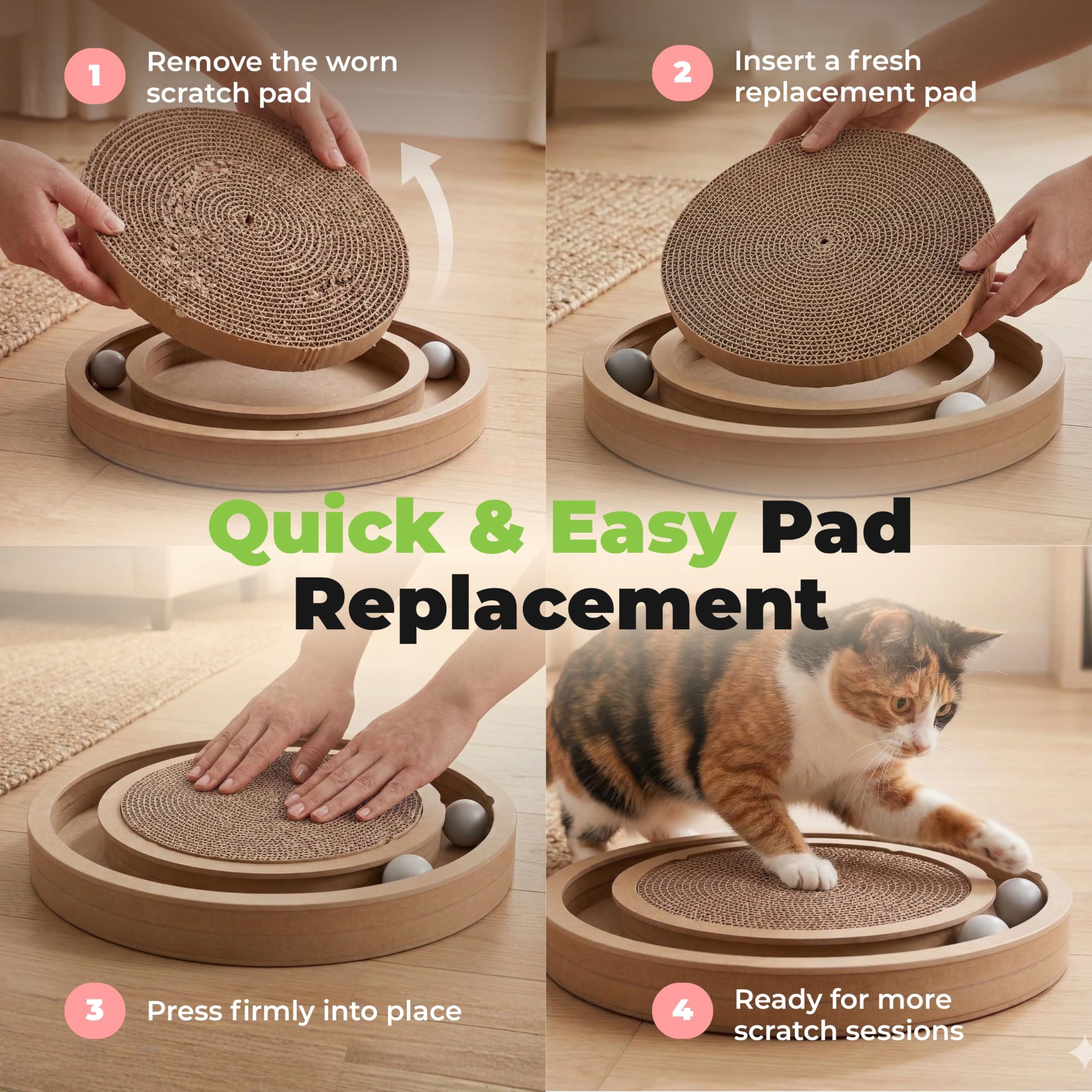 Best Pet Supplies pad instalado en Catify Spin n' Scratch restaurando el juguete