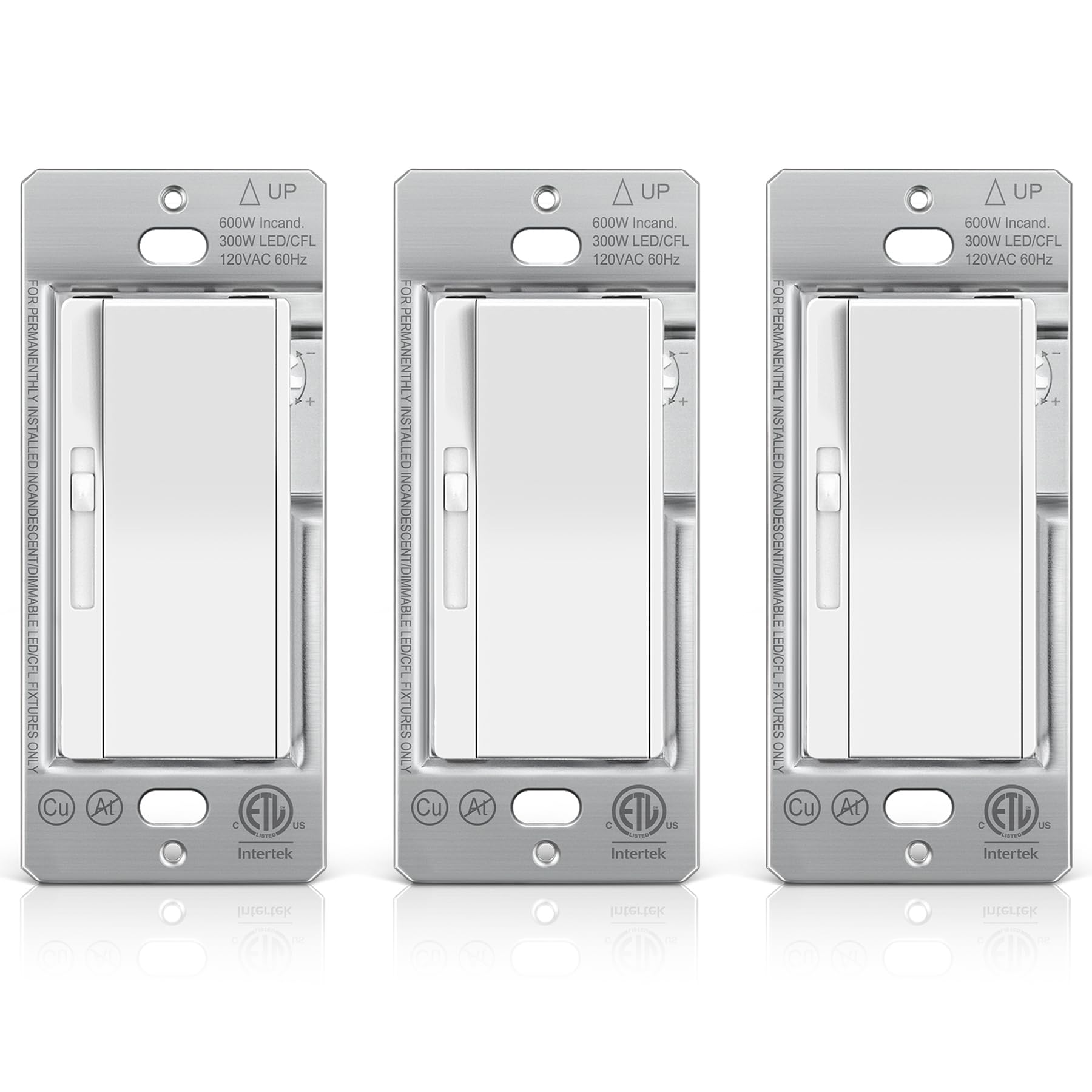 BESTTEN frente del interruptor dimmer mostrando diseño blanco y silenciador