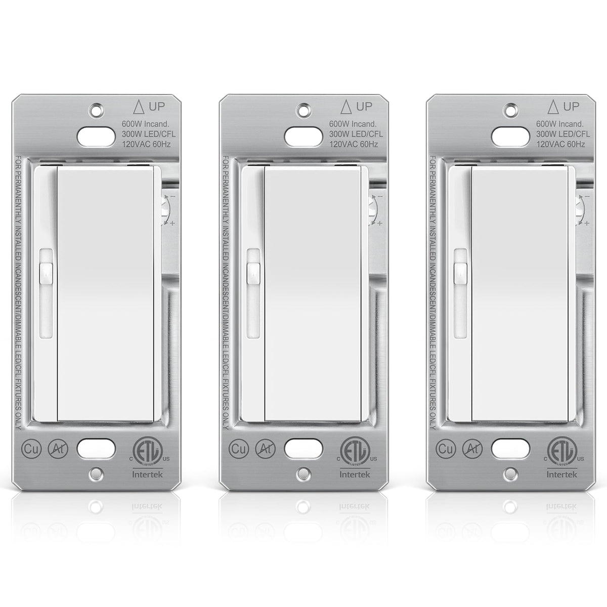 BESTTEN frente del interruptor dimmer mostrando diseño blanco y silenciador