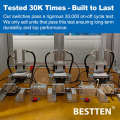 BESTTEN vista trasera mostrando terminales y opciones de cableado, instalación rápida