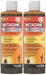 Betadine frasco frontal mostrando etiqueta clara y beneficio de limpieza rápida