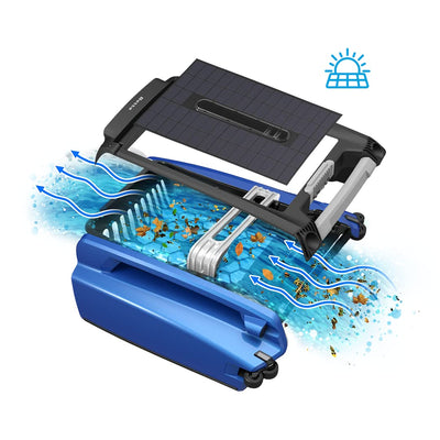 Betta SE in a backyard pool setting highlighting solar cleaning convenience