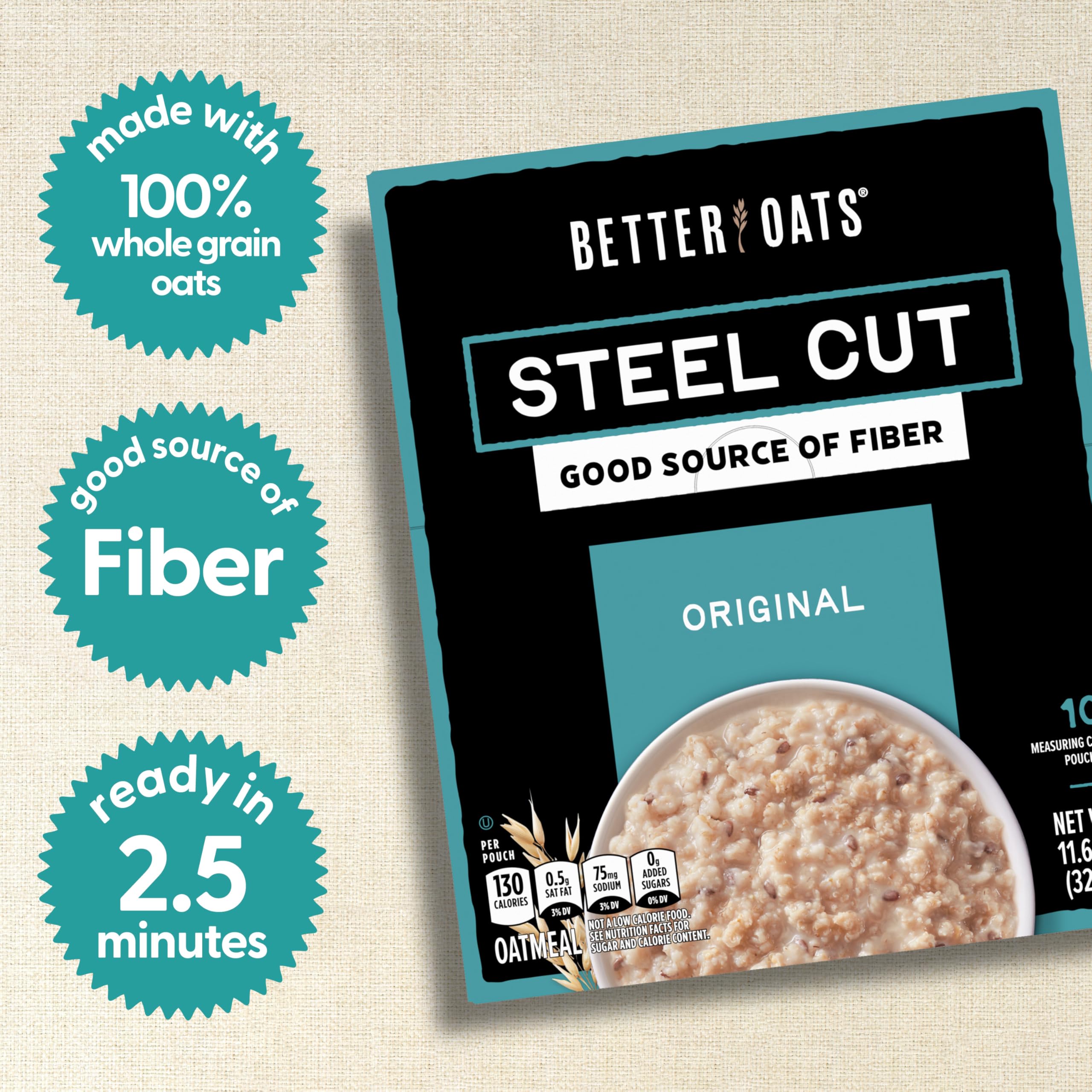 Better Oats sobre individual abierto listo para preparar desayuno rápido