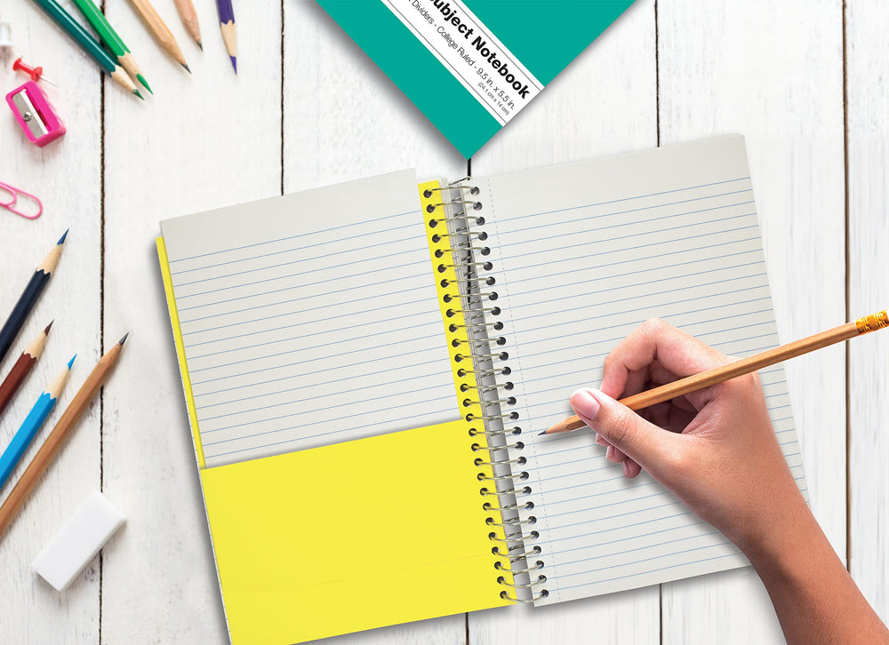 Better Office Products cuaderno dentro de mochila mostrando tamaño portátil y conveniencia diaria