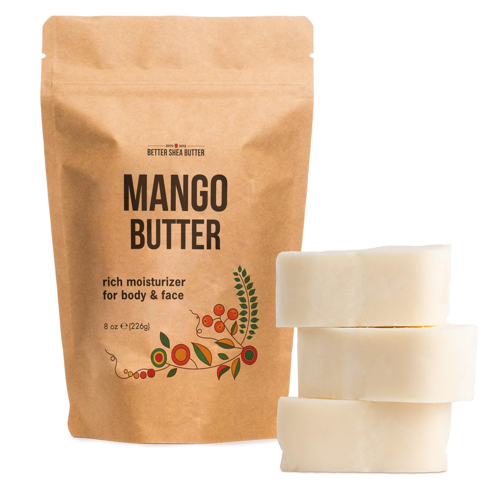 Better Shea Butter front view of mango butter block showing packaging and clean ingredient benefit
