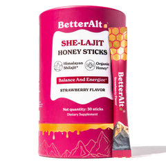 Better Alt paquete frontal del producto mostrando 30 honeysticks y conveniencia
