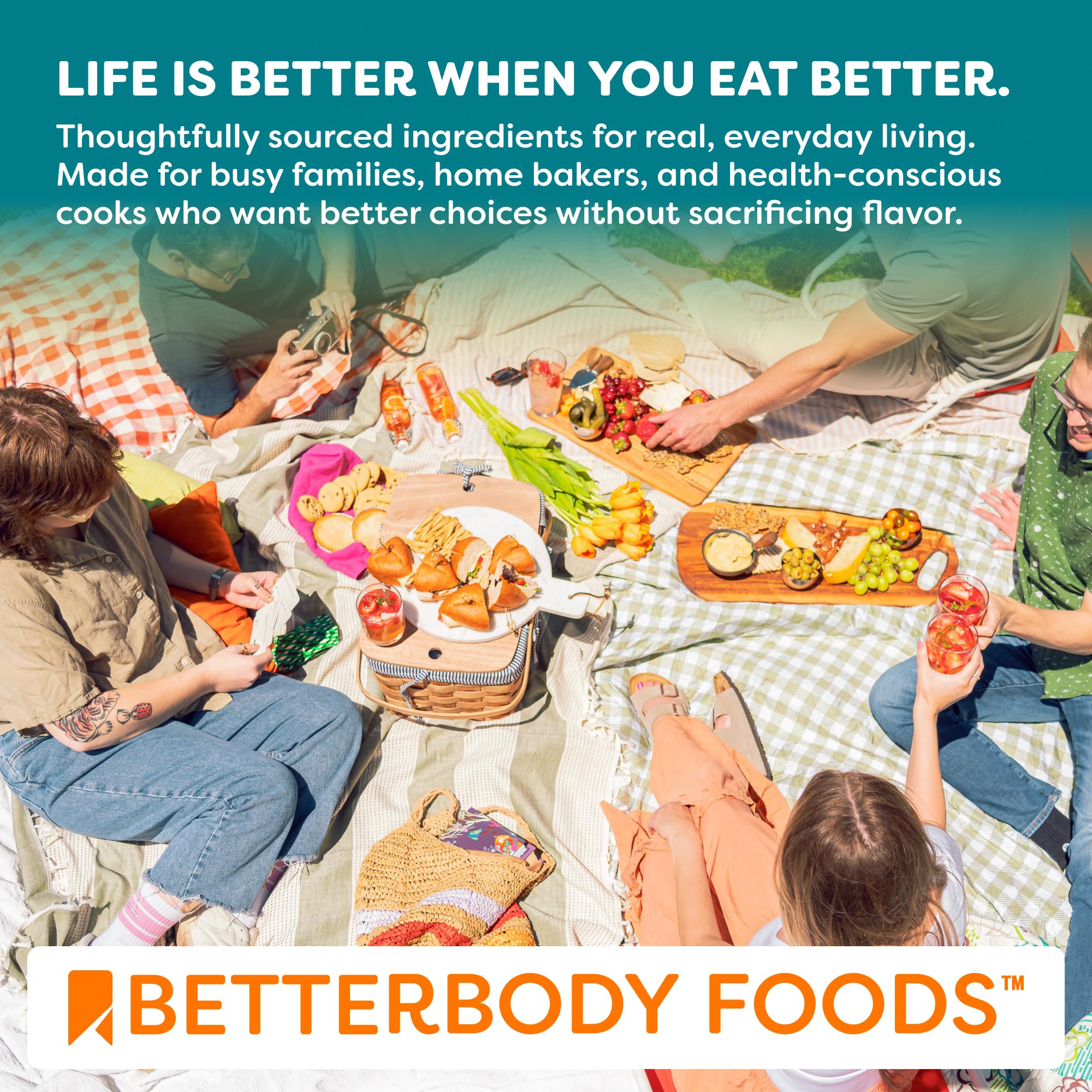 BetterBody Foods tarro en cocina estilo vida, sugiere uso cotidiano y versatilidad