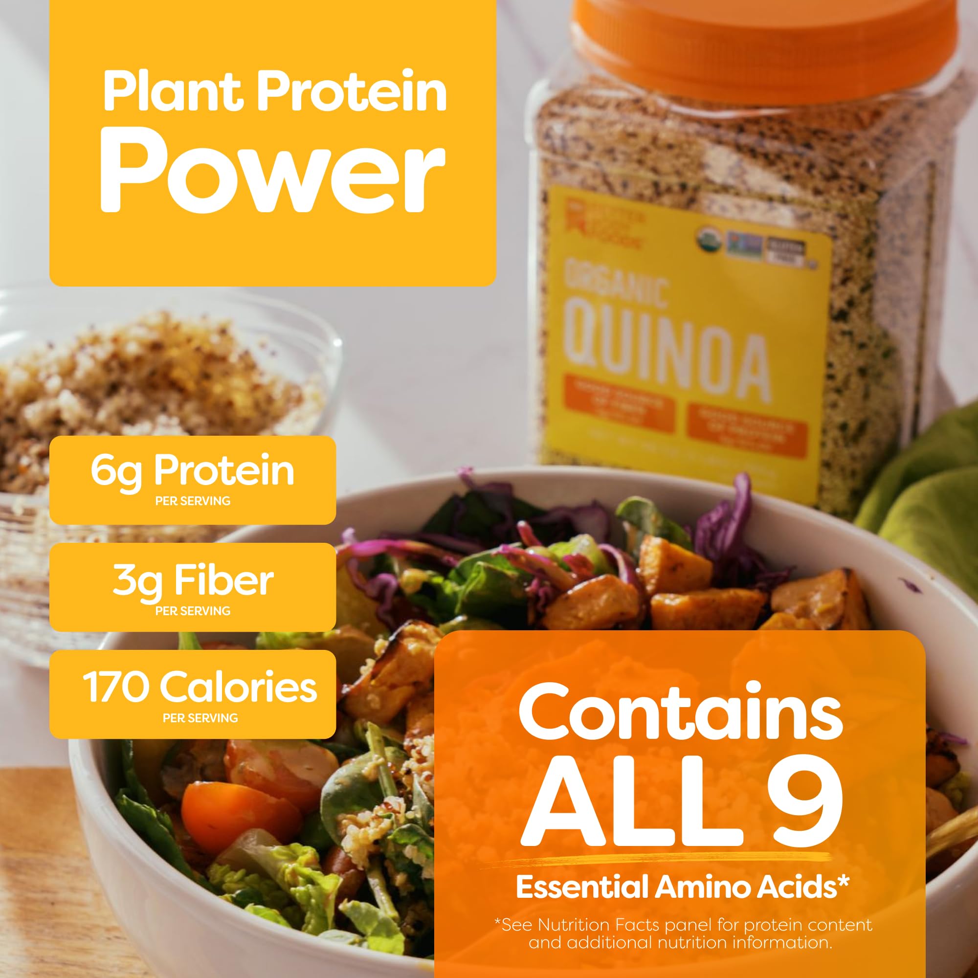BetterBody Foods quinoa servida en ensalada aportando proteína vegetal y color
