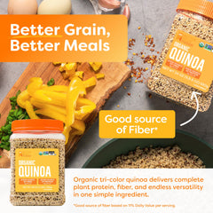 BetterBody Foods quinoa textura cercana que resalta grano esponjoso y calidad