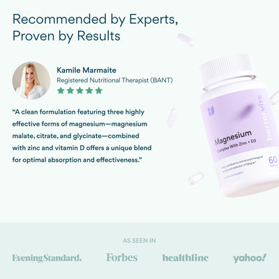 Bettervits label ingredients panel displaying magnesium blend, zinc, D3 clarity