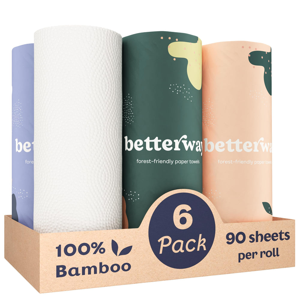Betterway frente del paquete mostrando 6 rollos y diseño sostenible