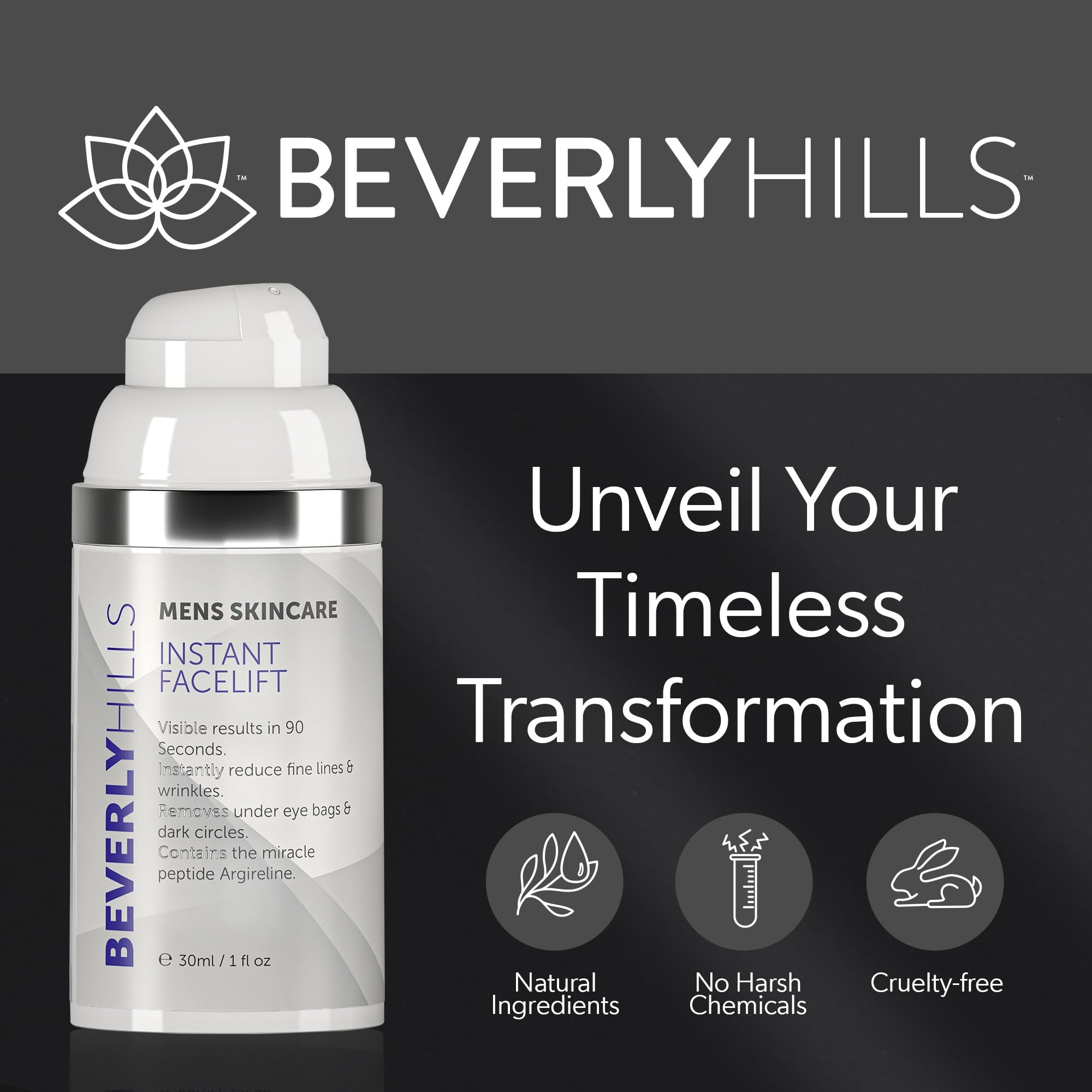 BEVERLY HILLS primer plano de la botella y gotero para dosificación