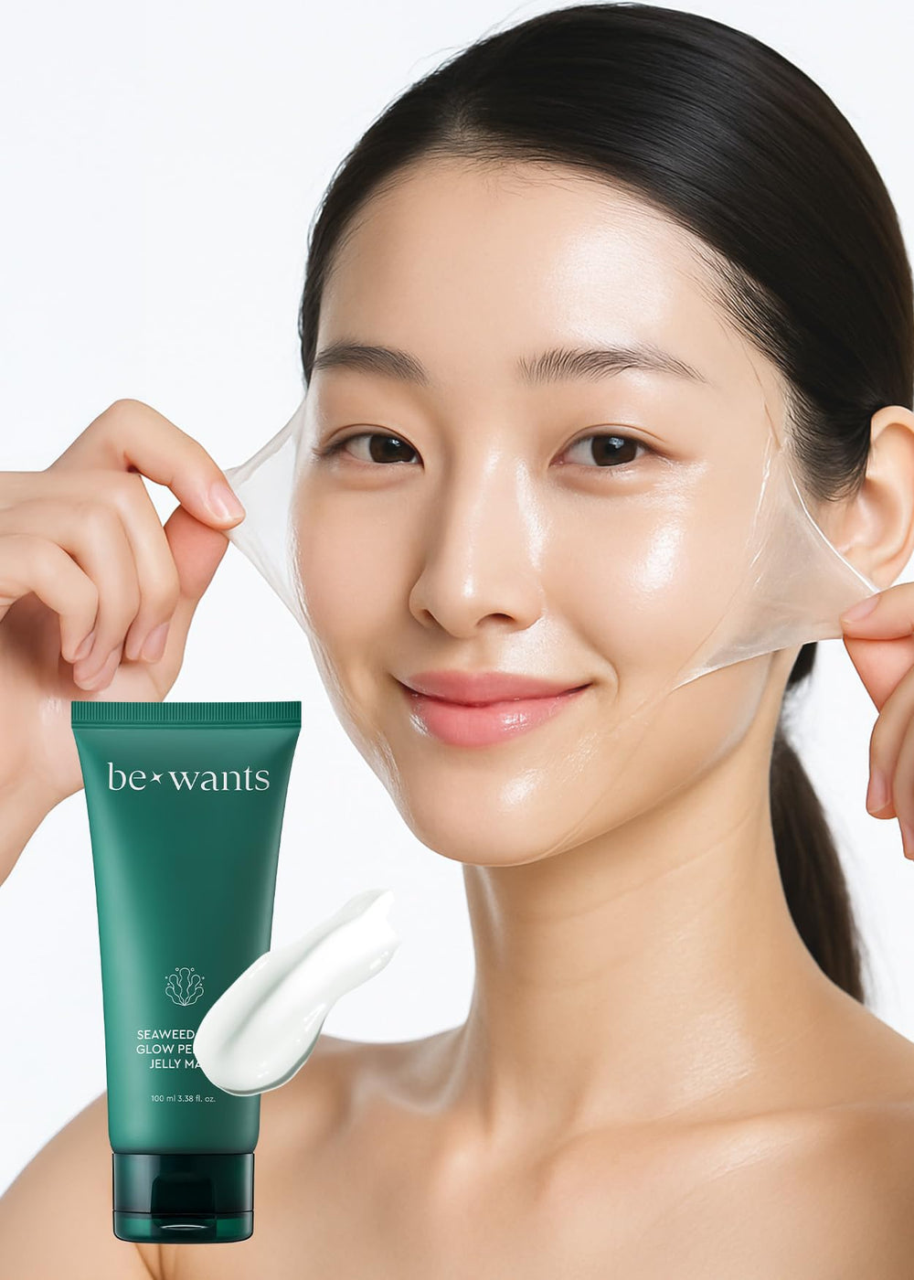 BE+WANTS envase frontal Seaweed PDRN mostrando diseño y beneficio luminosidad