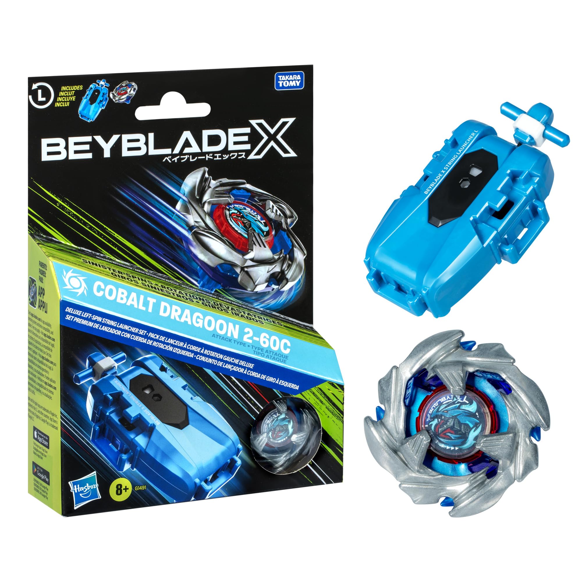Beyblade Cobalt Dragoon frente mostrando diseño y potencia