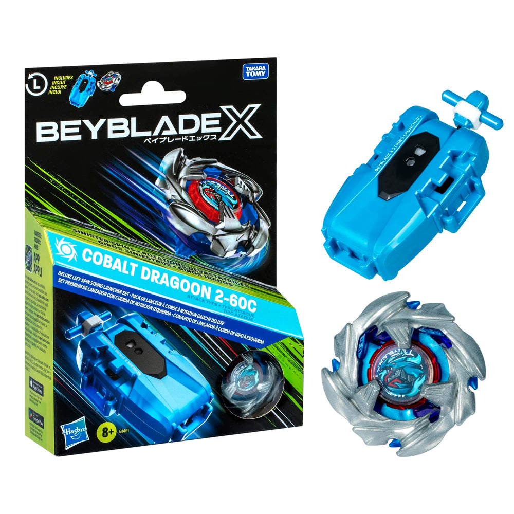 Beyblade Cobalt Dragoon frente mostrando diseño y potencia