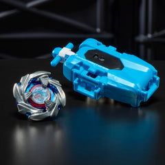 Beyblade ensamblado vista superior con piezas intercambiables claras