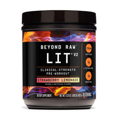 BEYOND RAW bote frontal mostrando el diseño y sabor Strawberry Lemonade