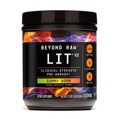 BEYOND RAW bote frontal mostrando etiqueta y beneficio energía sostenida