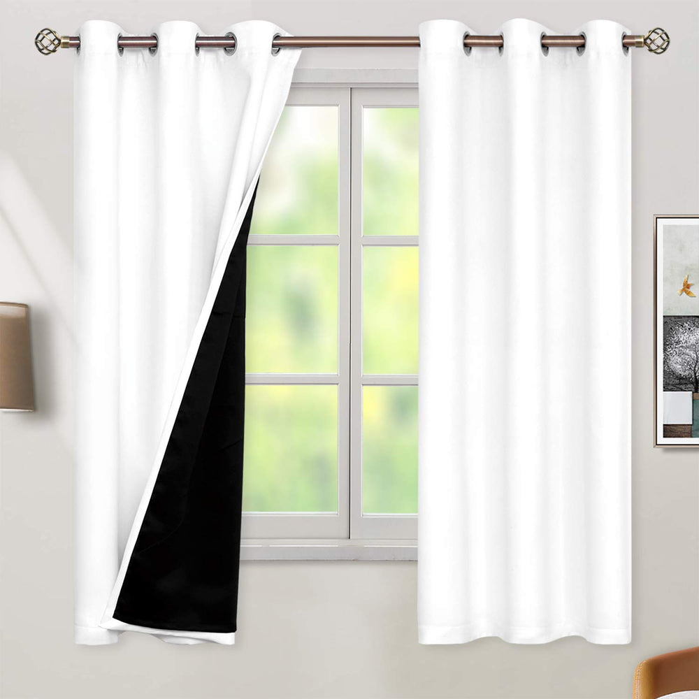 BGment frente del juego de cortinas blanco mostrando diseño y embalaje