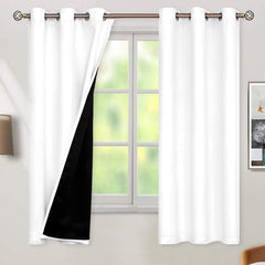 BGment frente del juego de cortinas blanco mostrando diseño y embalaje