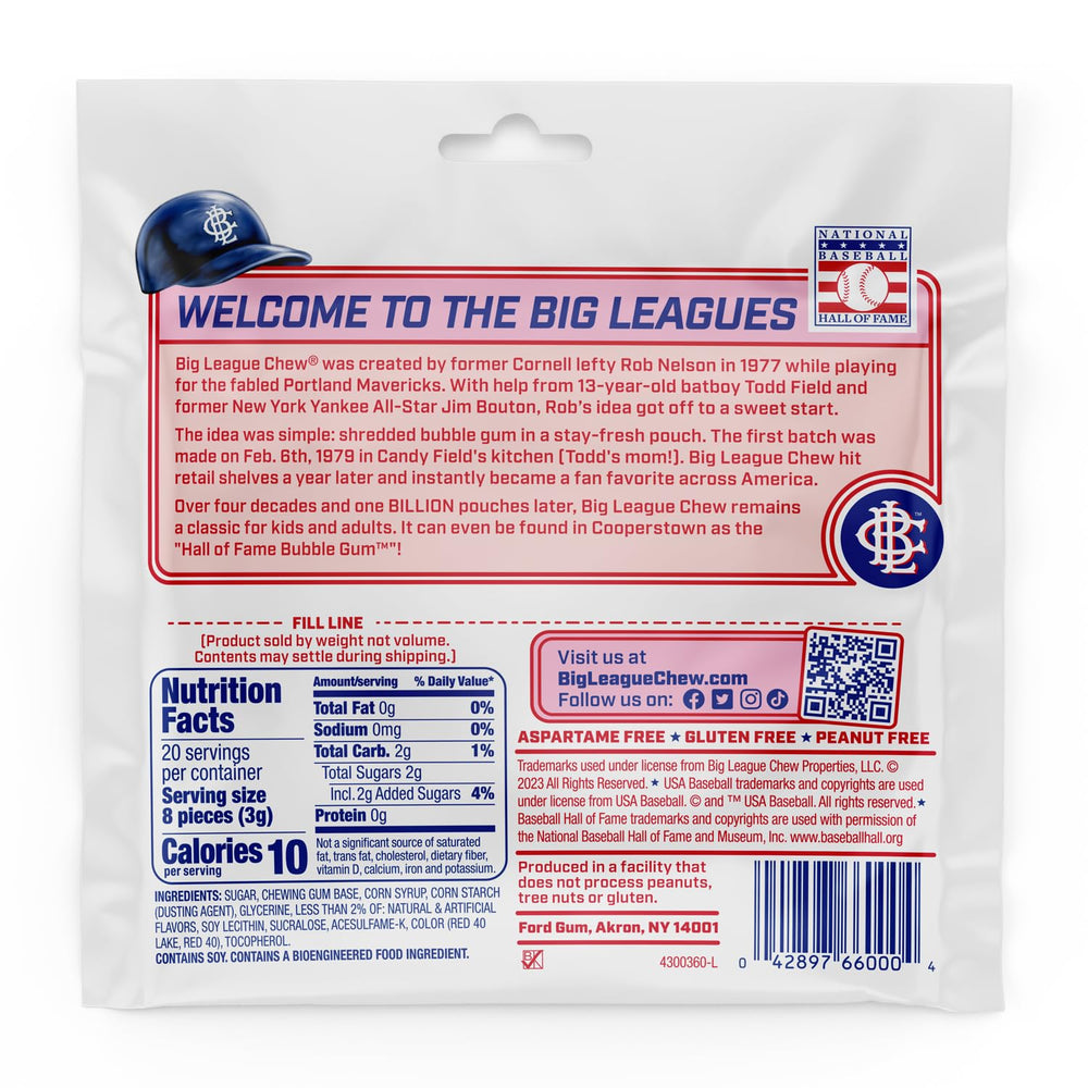 Big League Chew textura de tiras shredded que facilita masticar y compartir