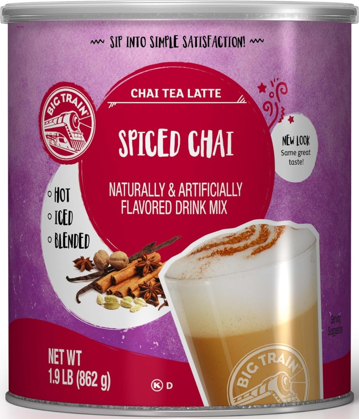 Big Train envase frontal del Spiced Chai, ofrece mezcla cremosa lista