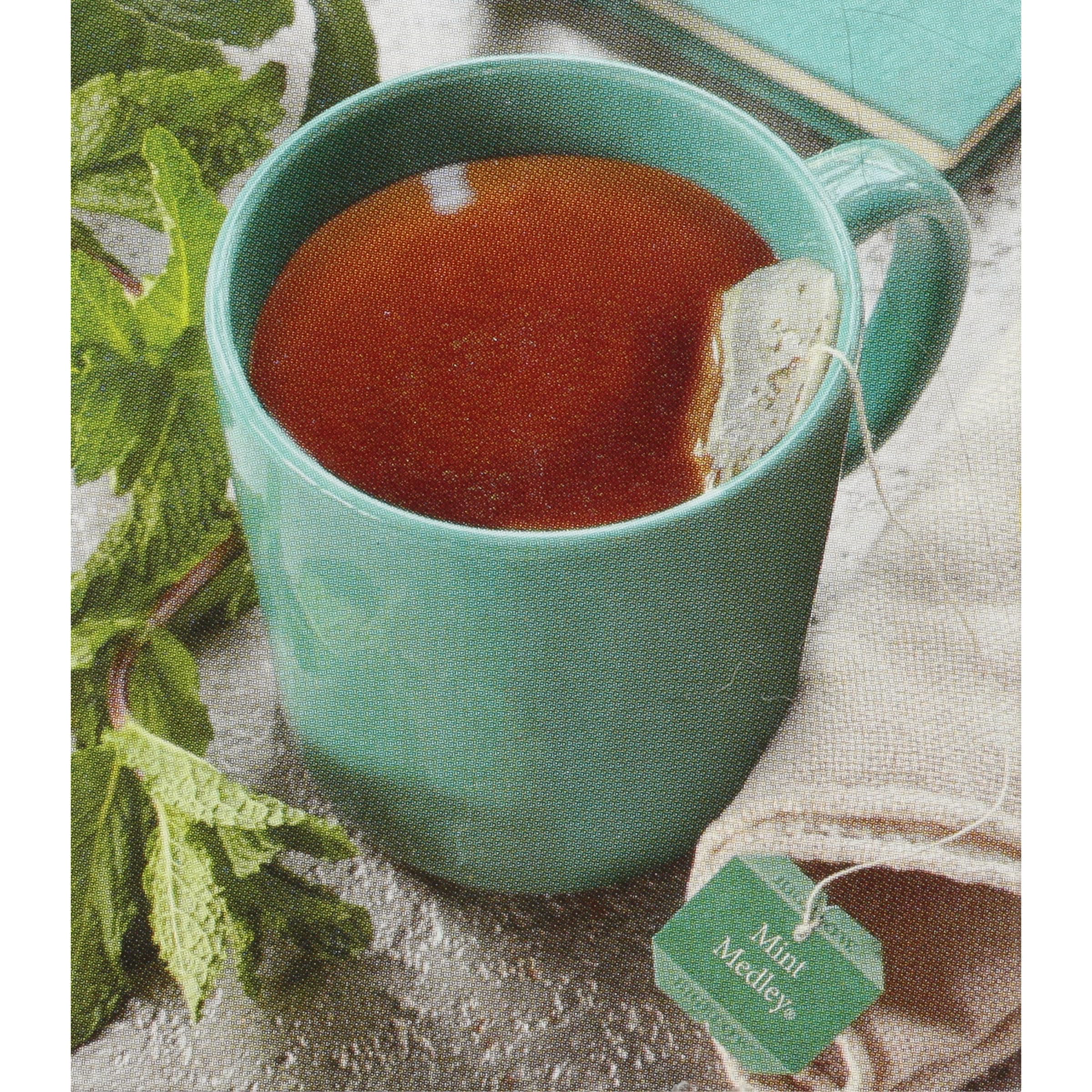 Bigelow Tea foil-wrapped tea bag close-up revealing sealed pouch and preserved aroma