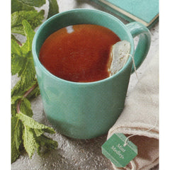 Bigelow Tea foil-wrapped tea bag close-up revealing sealed pouch and preserved aroma