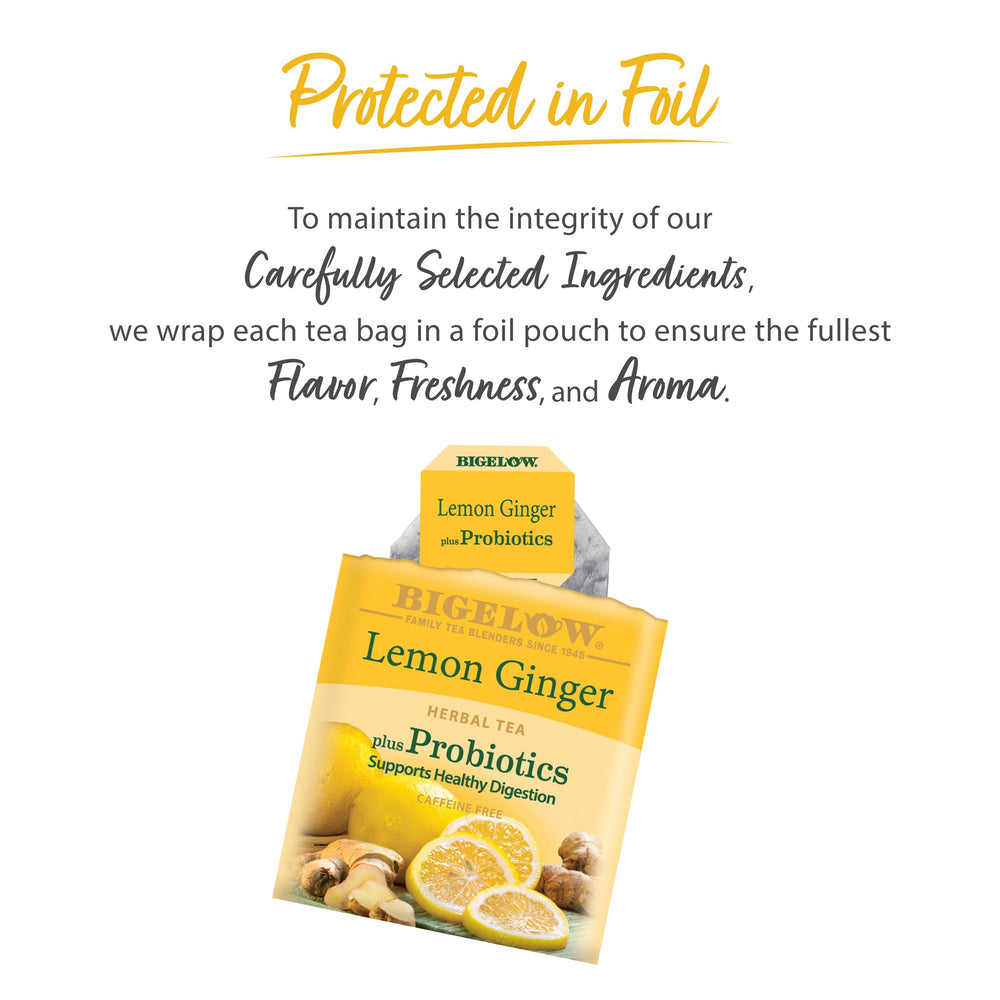 Bigelow Tea taza con té caliente ilustrando confort y preparación rápida
