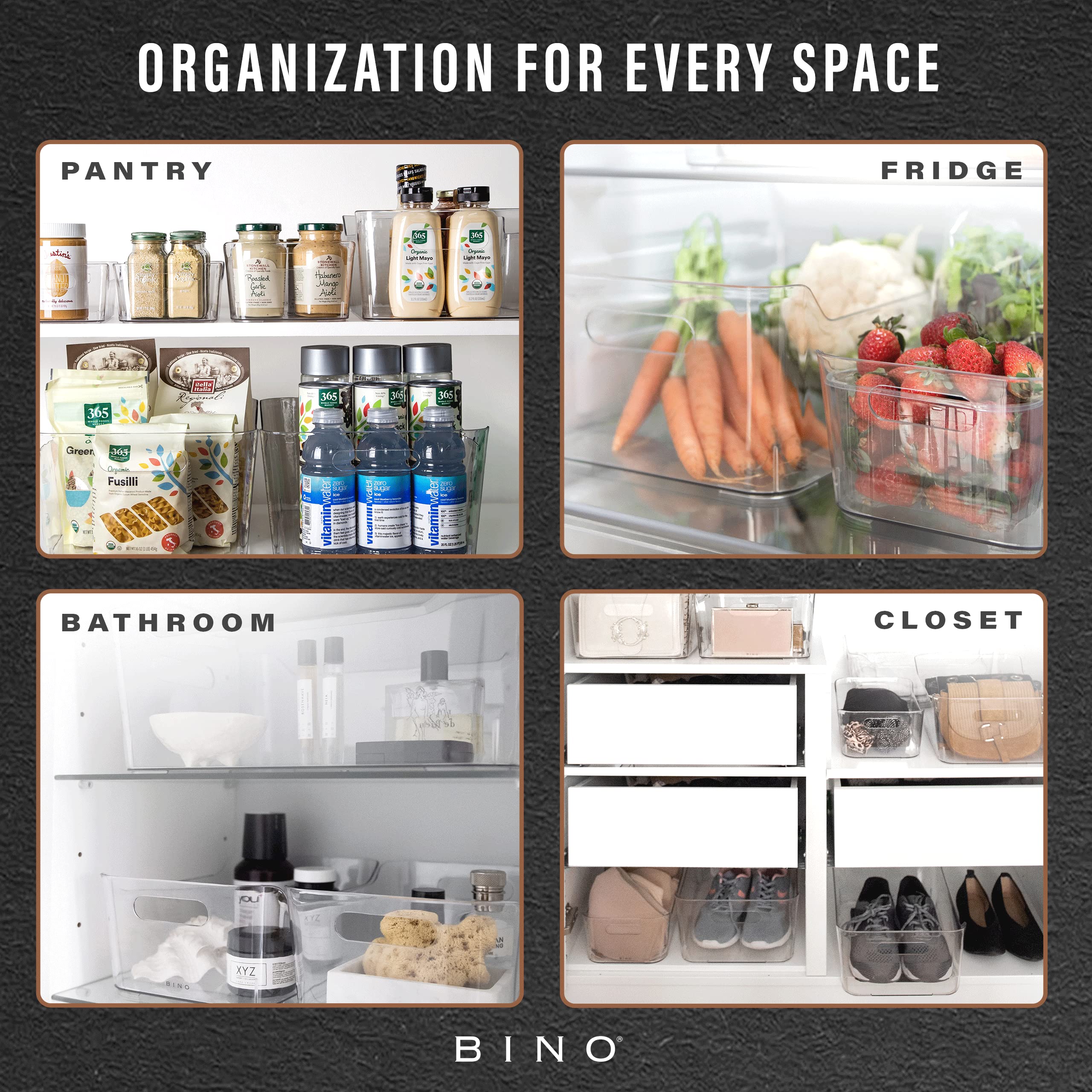 BINO organizador en despensa agrupando productos y ahorrando espacio