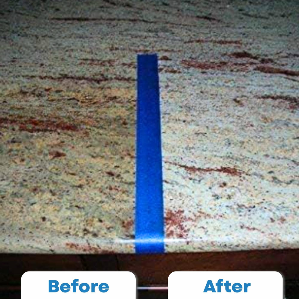 Azulejo pulido con Bio-Clean mostrando acabado brillante y restaurado tras limpieza