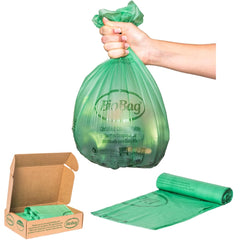 BioBag frente del empaque mostrando 100 bolsas compostables, fácil identificación