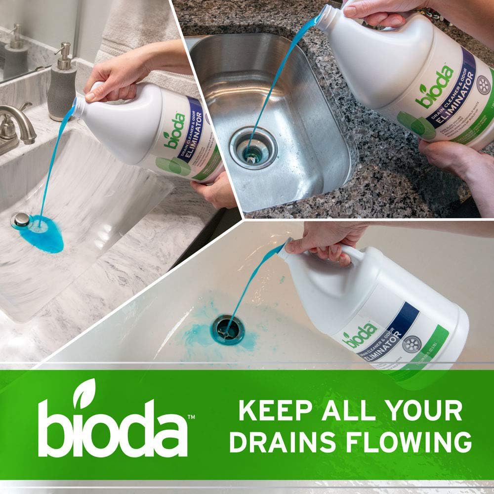 Bioda en uso vertiéndose en fregadero para mantener desagües sin olores