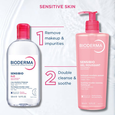 Bioderma Sensibio H2O ingredient list label showing pH-balanced soothing formula
