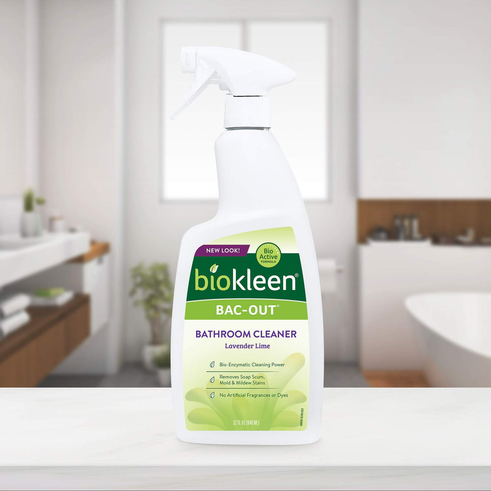 Biokleen Bac-Out etiqueta con ingredientes resaltando fórmula vegetal