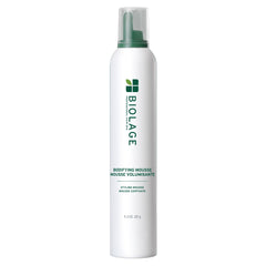 Biolage bote frontal de Bodifying Mousse mostrando diseño y beneficio de volumen