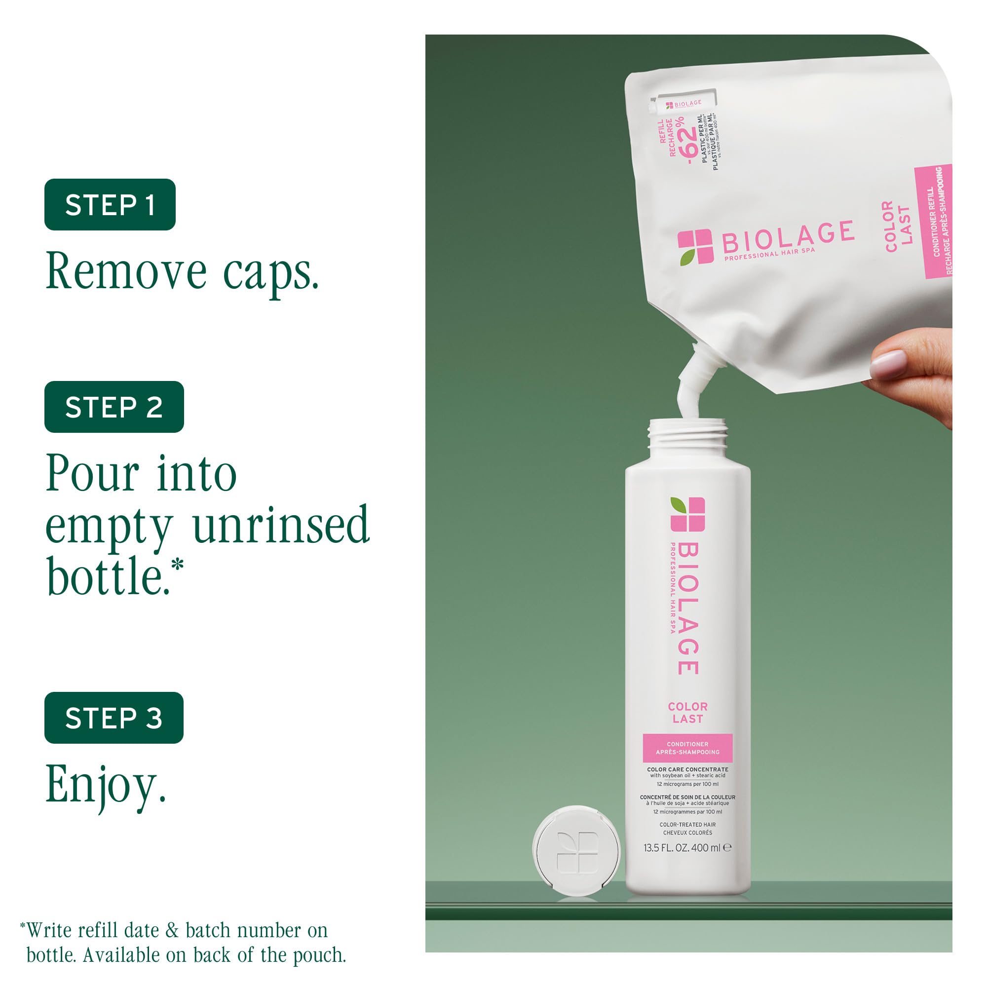 Biolage etiqueta con lista de ingredientes clave y beneficios
