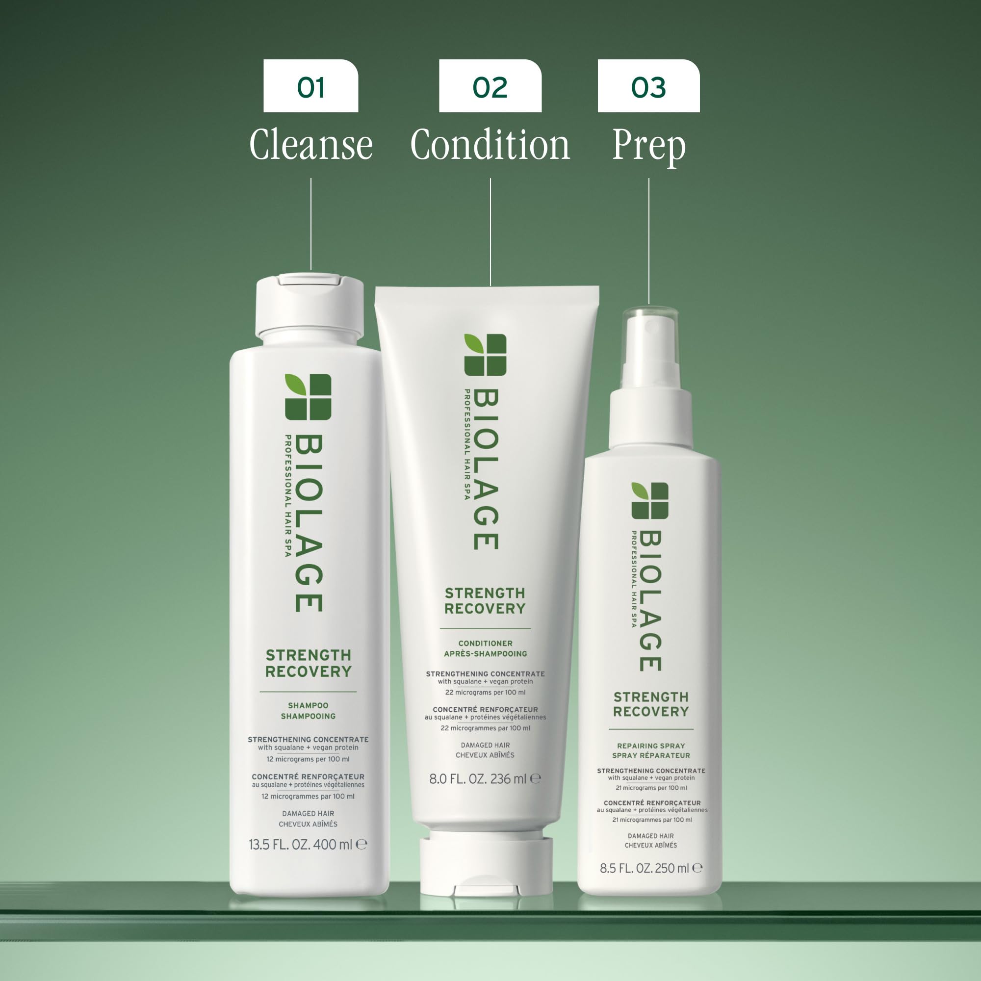Biolage etiqueta con ingredientes destacando squalano y proteínas veganas