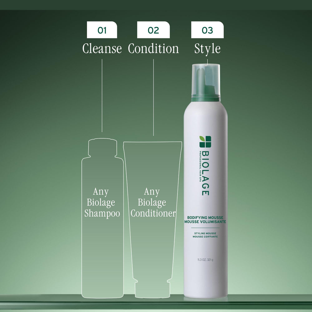 Biolage primer plano de etiqueta que destaca ingredientes y uso fácil