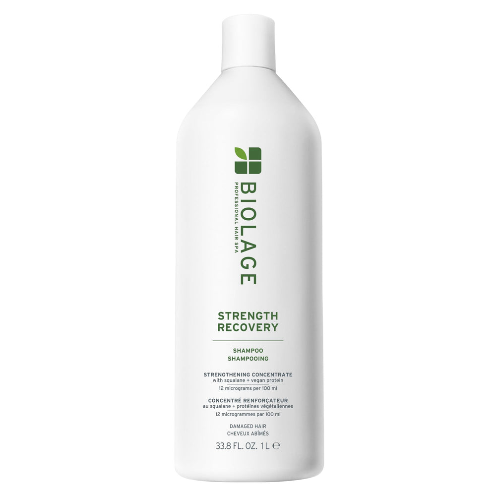 Biolage envase frontal mostrando el champú grande y su beneficio fortalecedor