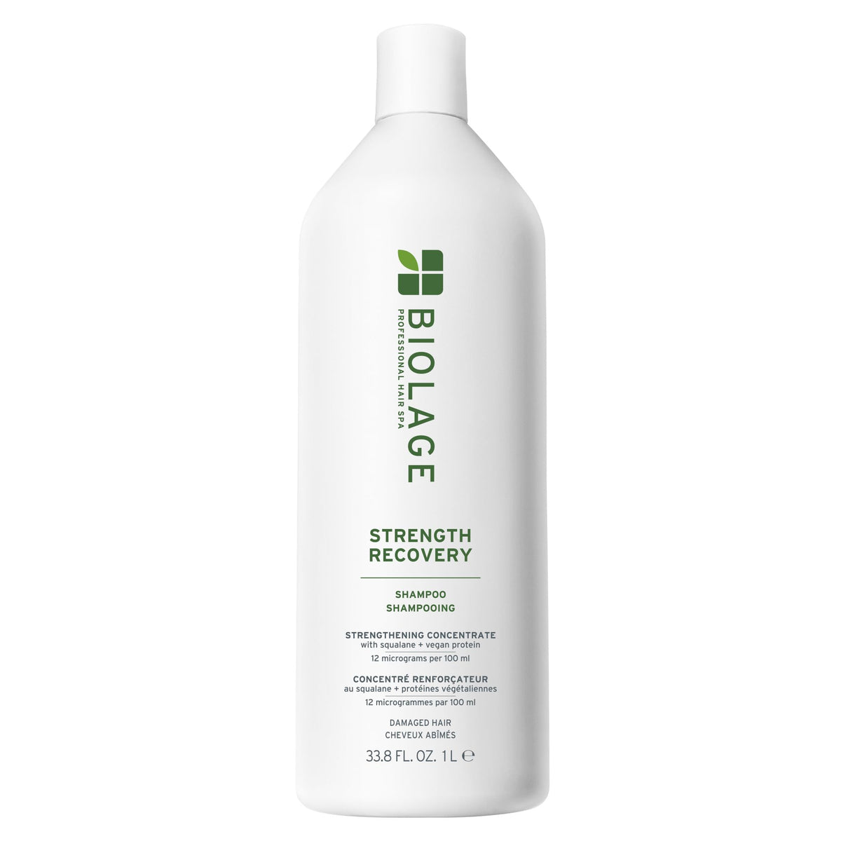 Biolage envase frontal mostrando el champú grande y su beneficio fortalecedor