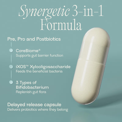 BIOMA capsules on spoon showing serving size and daily dose