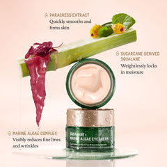 BIOSSANCE application with fingers gently tapping under eye benefit: absorbs without tugging