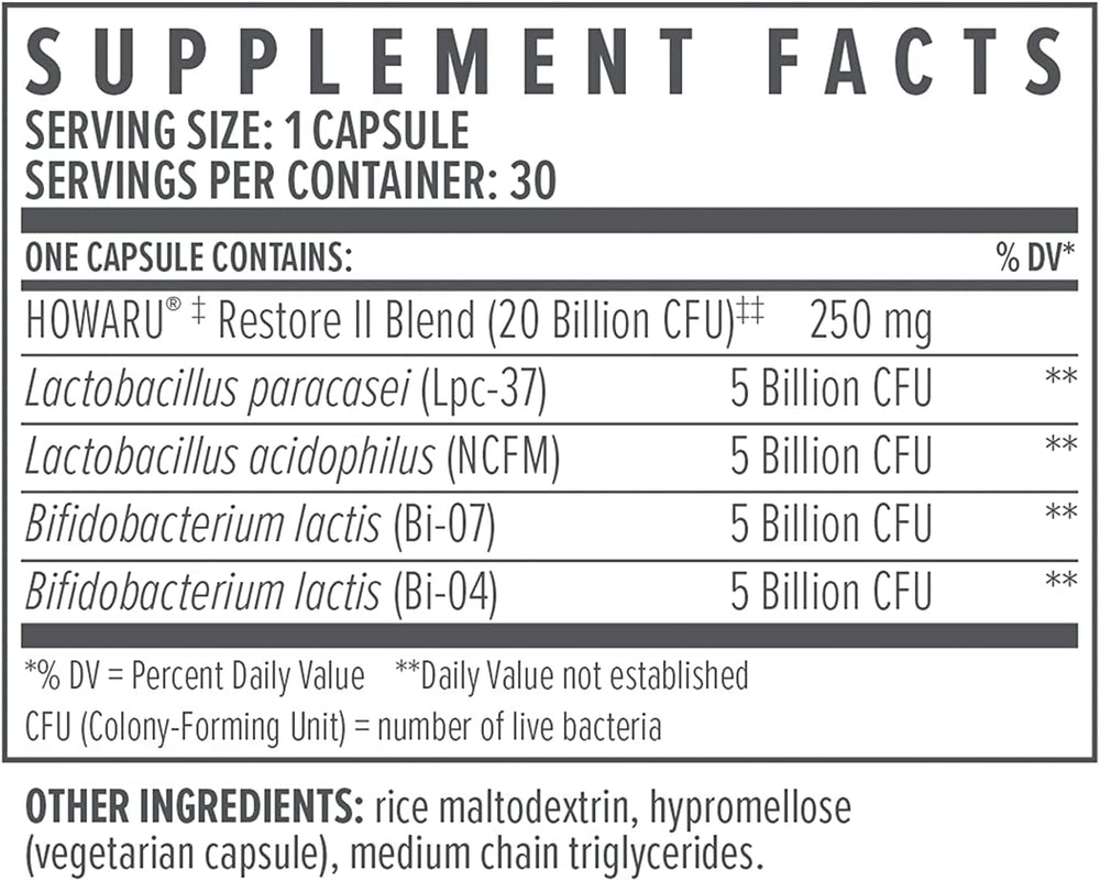 Biote etiqueta de ingredientes del probiótico destacando 20 mil millones de UFC y libre de alérgenos