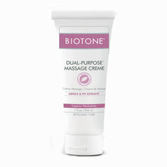 BIOTONE envase frontal de crème de masaje mostrando presentación profesional y beneficio práctico
