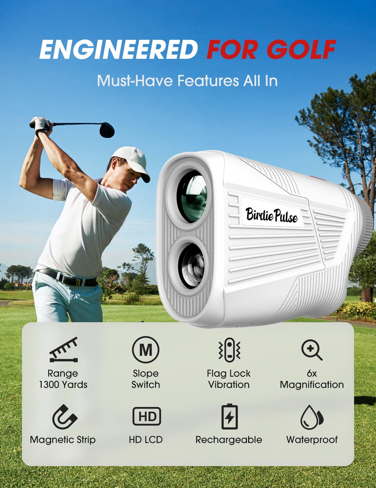 BIRDIEPULSE close-up of lens and optics delivering clear target visibility and precision