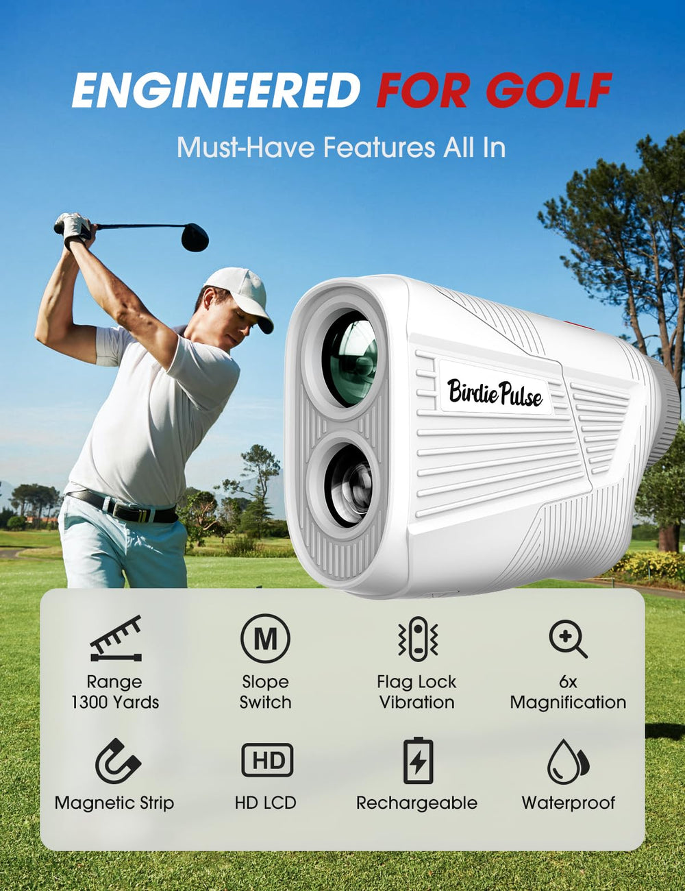 BIRDIEPULSE close-up of lens and optics delivering clear target visibility and precision