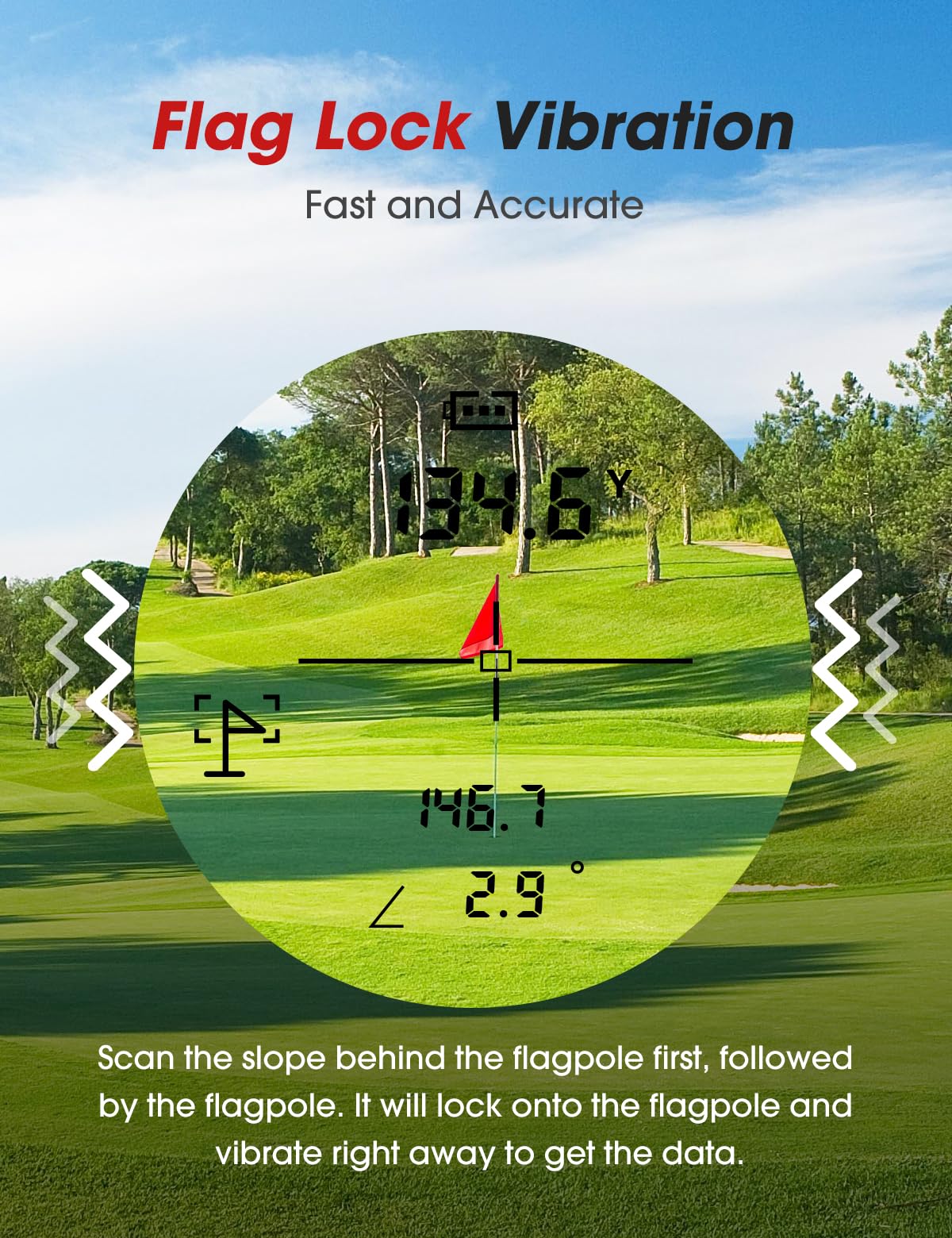 BIRDIEPULSE HD LCD display showing crisp distance readout for easy on-course reference