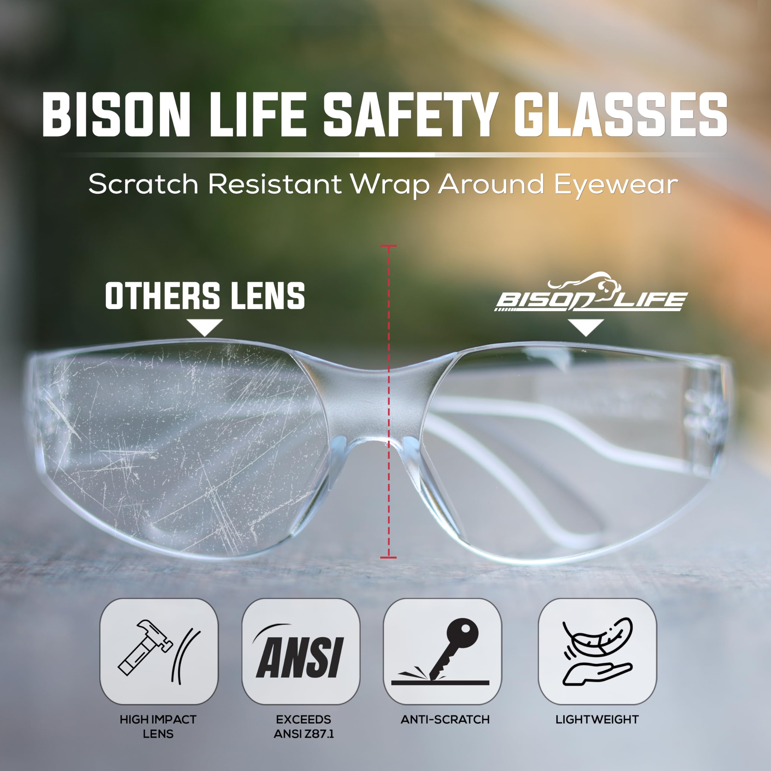 BISON LIFE gafas en uso en taller ofreciendo protección contra escombros