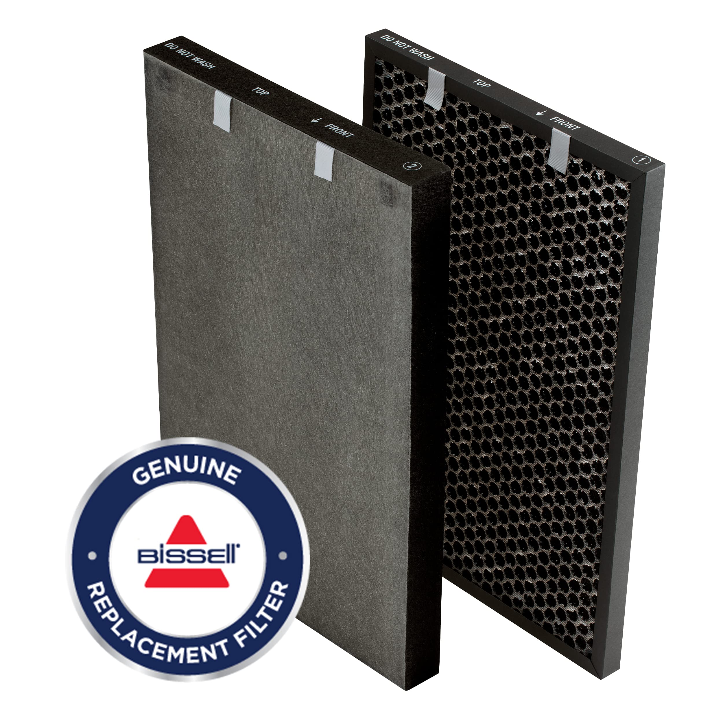 Bissell pack frontal mostrando filtros y beneficios de limpieza